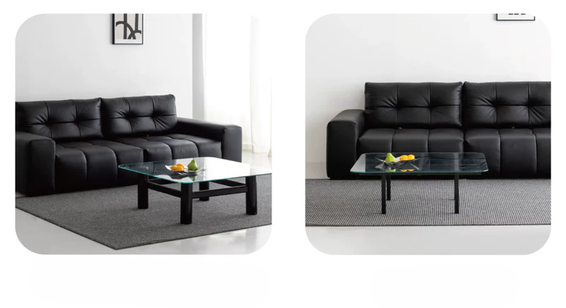 Home Pixel Leather Sofa Removable Backrest Black Italian Light Luxury High-end Adjustable Big Black Bull