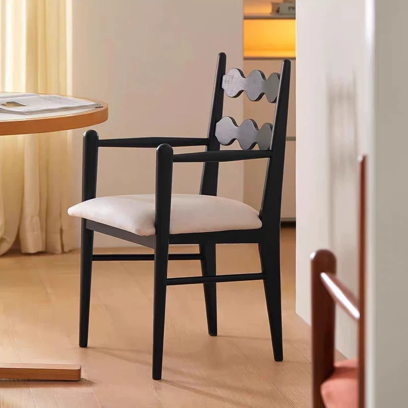 French retro solid wood dining chair home small apartment soft armrest single chair living room net celebrity medieval style backrest chair