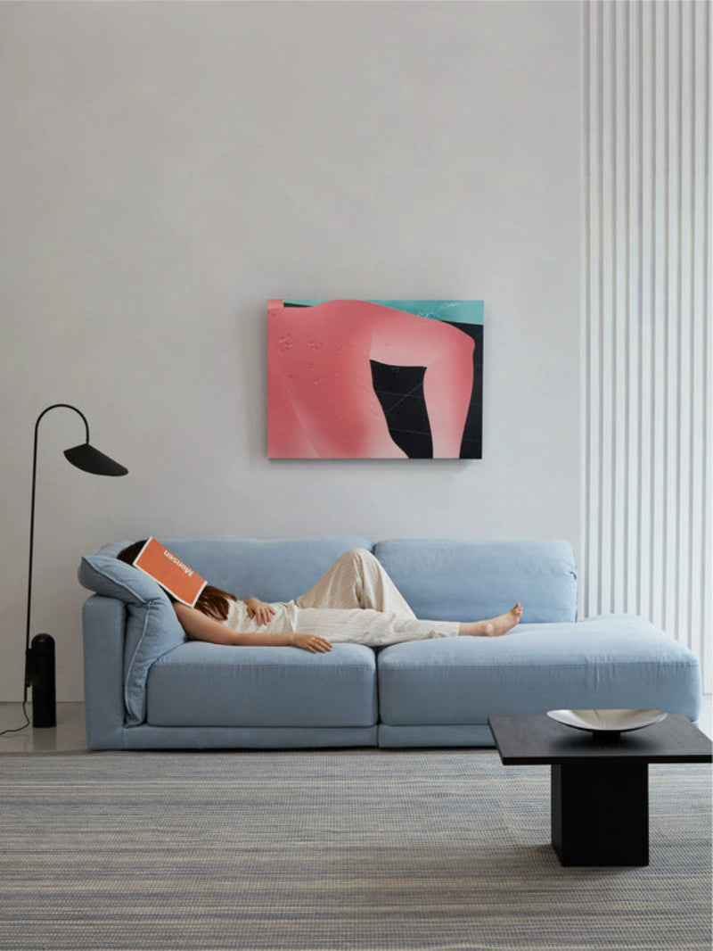 Blue Cotton and Linen Fabric Sofa Small Living Room Multi-person Removable and Washable Free Combination Module Straight Row