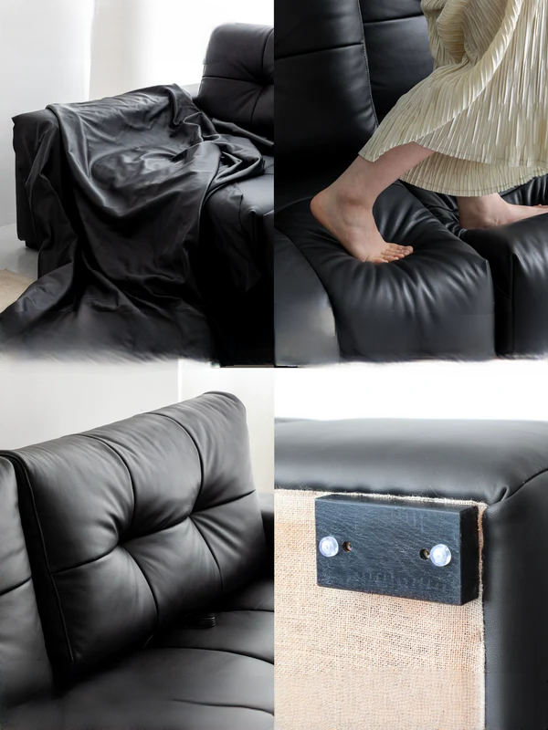 Home Pixel Leather Sofa Removable Backrest Black Italian Light Luxury High-end Adjustable Big Black Bull