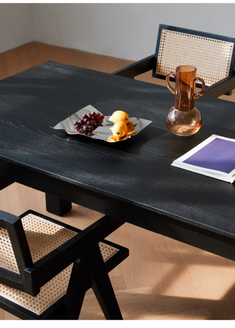 black solid wood dining table  rectangular ash wood