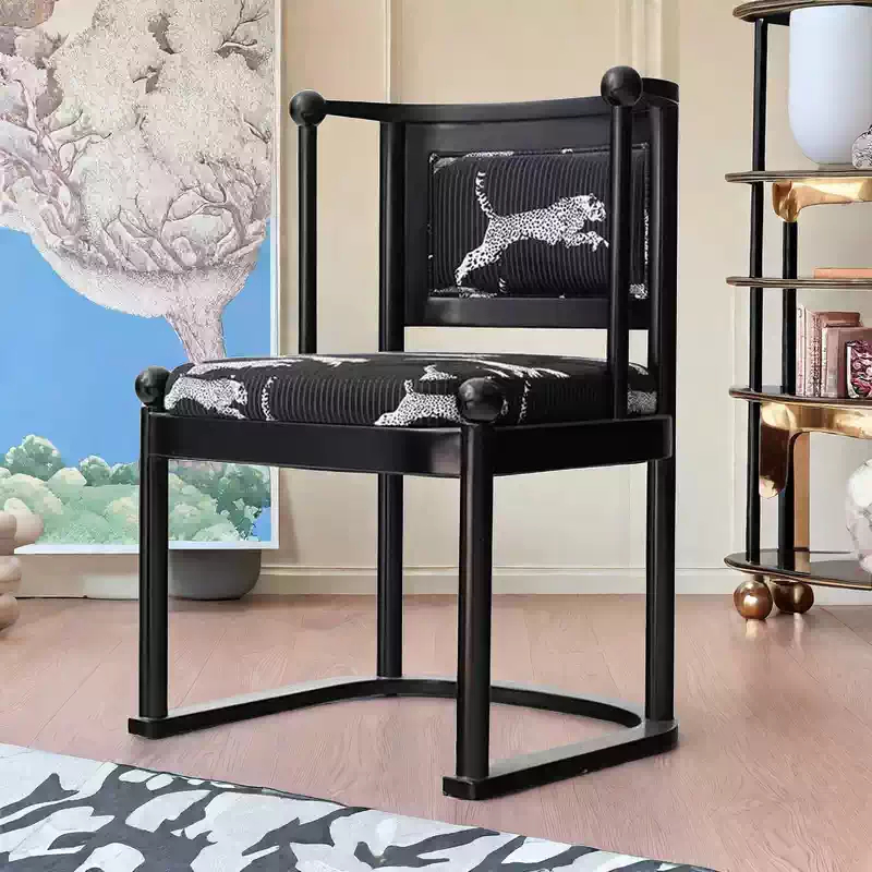 Leopard chair designer solid wood dining chair French medieval dining table chair armchair home retro backrest chair