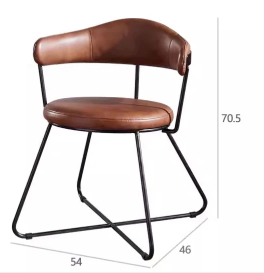 Nordic medieval style leather round chair iron creative dining chair industrial style designer retro backrest study armchair