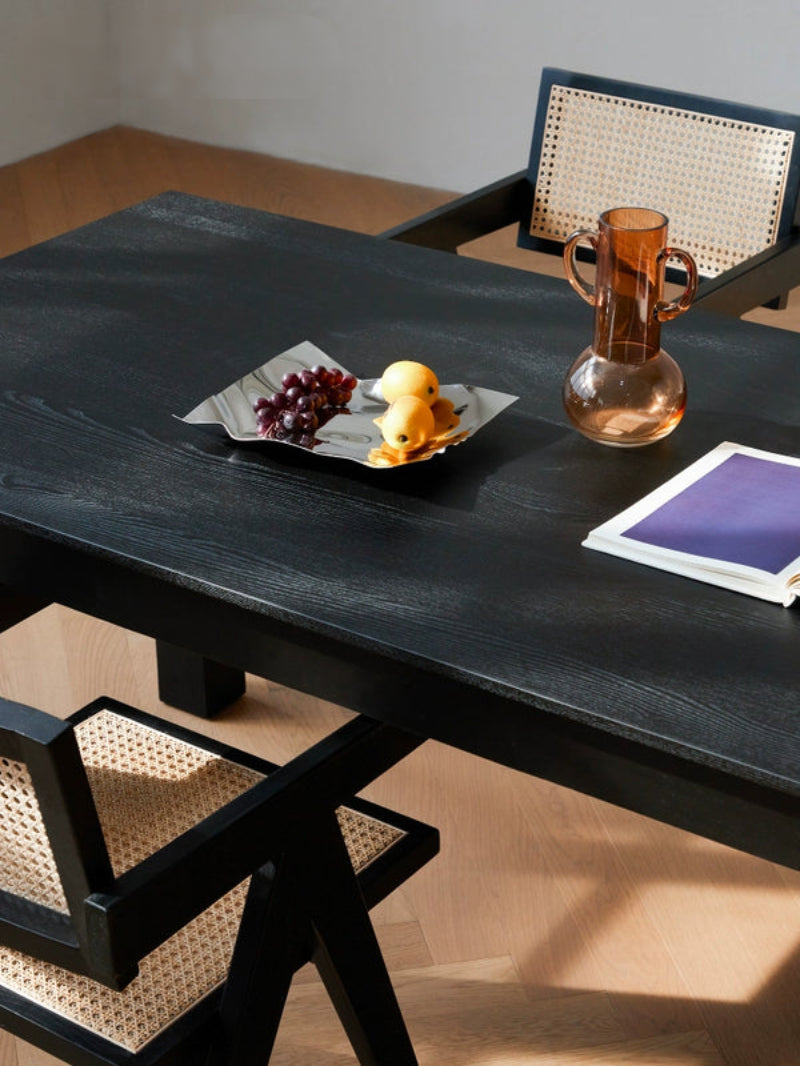 black solid wood dining table  rectangular ash wood