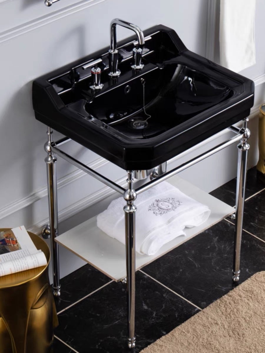 Hudson English Retro Brass Ceramic Bracket Washbasin - Black