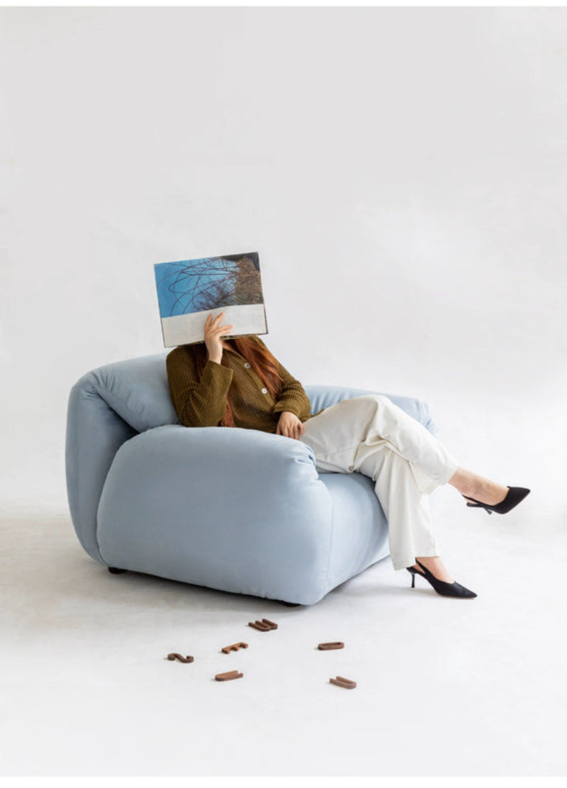 Home Furnishing Single Sofa Blue Italian Minimalist Living Room Fabric Folding Lazy Backrest Adjustable
