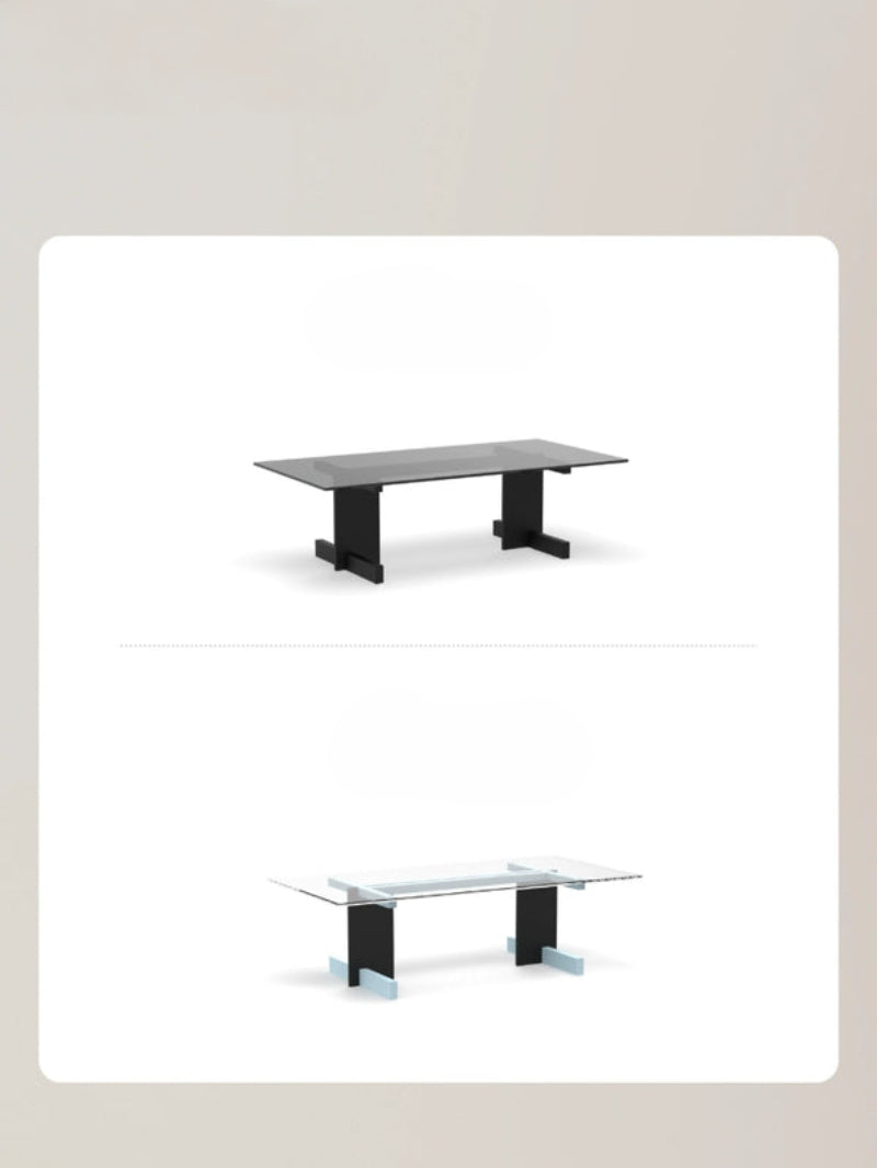 Blue Black Solid Wood Transparent Glass Surface Coffee Table