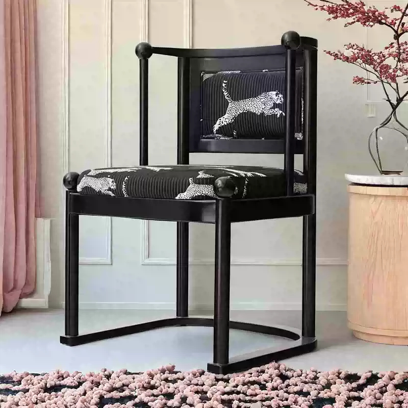 Leopard chair designer solid wood dining chair French medieval dining table chair armchair home retro backrest chair
