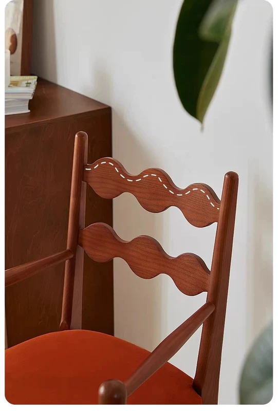 French retro solid wood dining chair home small apartment soft armrest single chair living room net celebrity medieval style backrest chair