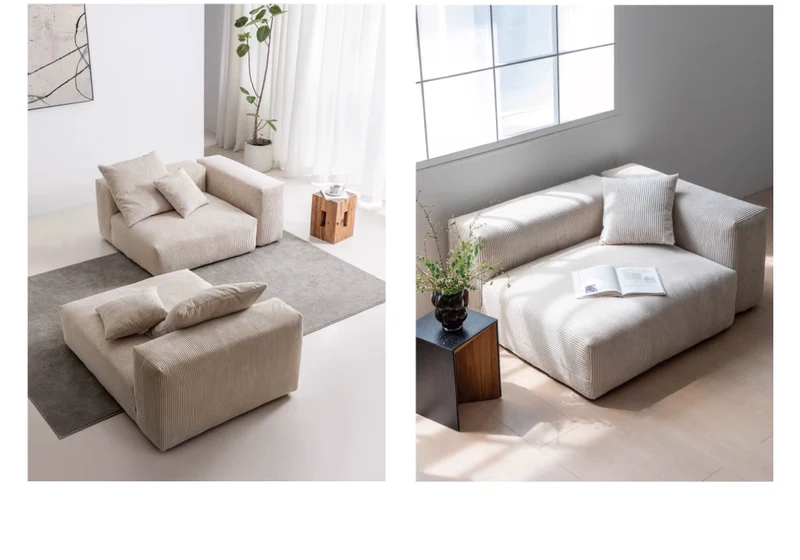 Home Furnishing Corduroy Fabric Modular Sofa Dark Blue Minimalist Free Combination Living Room Small Apartment Tofu Block