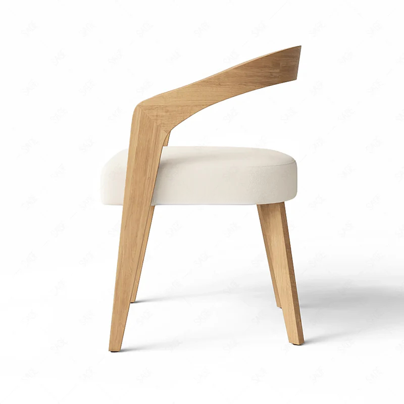 Light Luxury Streamlined Sensibility Wooden Armchair Soft Cushion Fabric Dining ArmChair