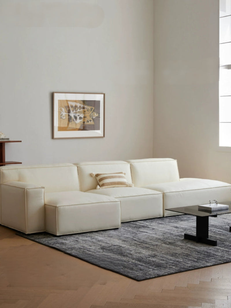 Home Furnishing Square Leather Sofa Module Combination Living Room Straight Leather Art Microfiber Leather Italian Minimalist Modern Simple