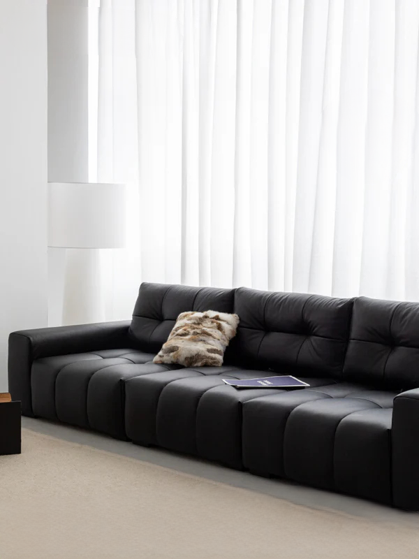 Home Pixel Leather Sofa Removable Backrest Black Italian Light Luxury High-end Adjustable Big Black Bull