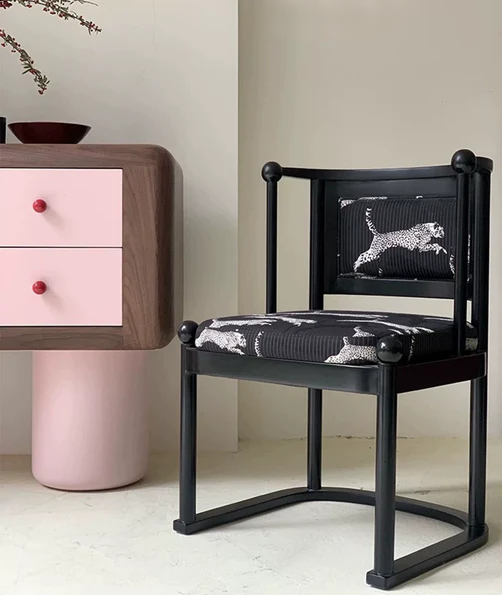 Leopard chair designer solid wood dining chair French medieval dining table chair armchair home retro backrest chair