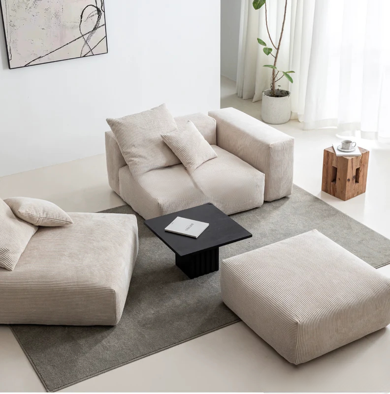 Home Furnishing Corduroy Fabric Modular Sofa Dark Blue Minimalist Free Combination Living Room Small Apartment Tofu Block