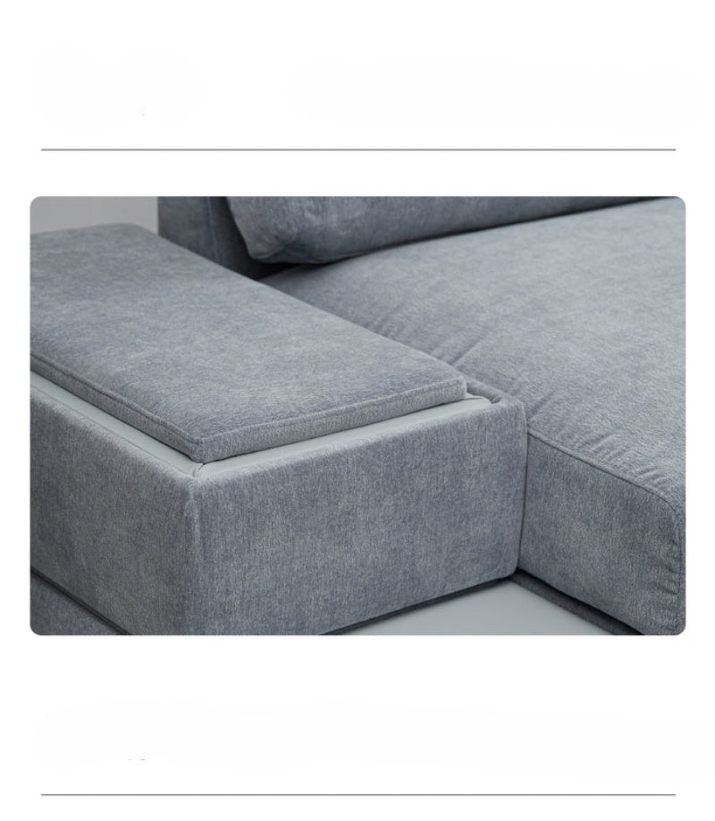 Home Furnishing Blue Fabric Chenille Module Living Room Straight Armrest Storage Box Tofu Block Supo Sofa
