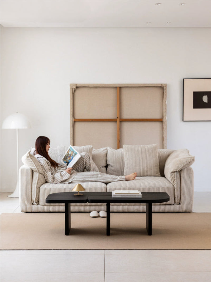 Blue Cotton and Linen Fabric Sofa Small Living Room Multi-person Removable and Washable Free Combination Module Straight Row