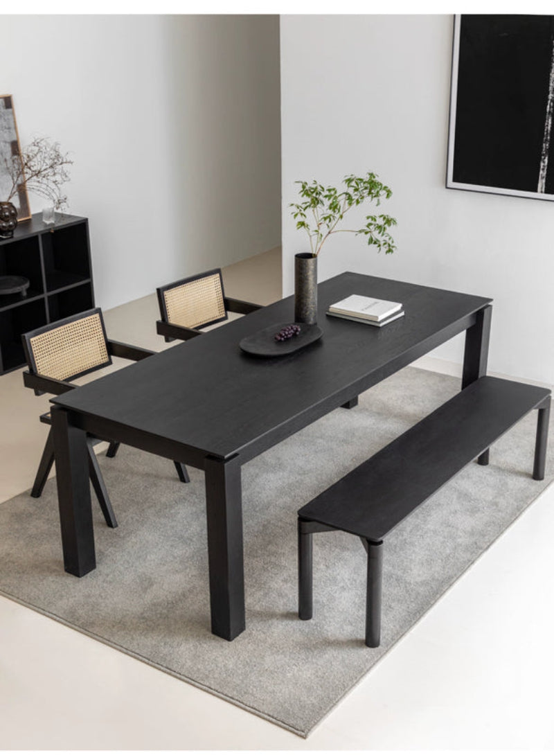 black solid wood dining table  rectangular ash wood