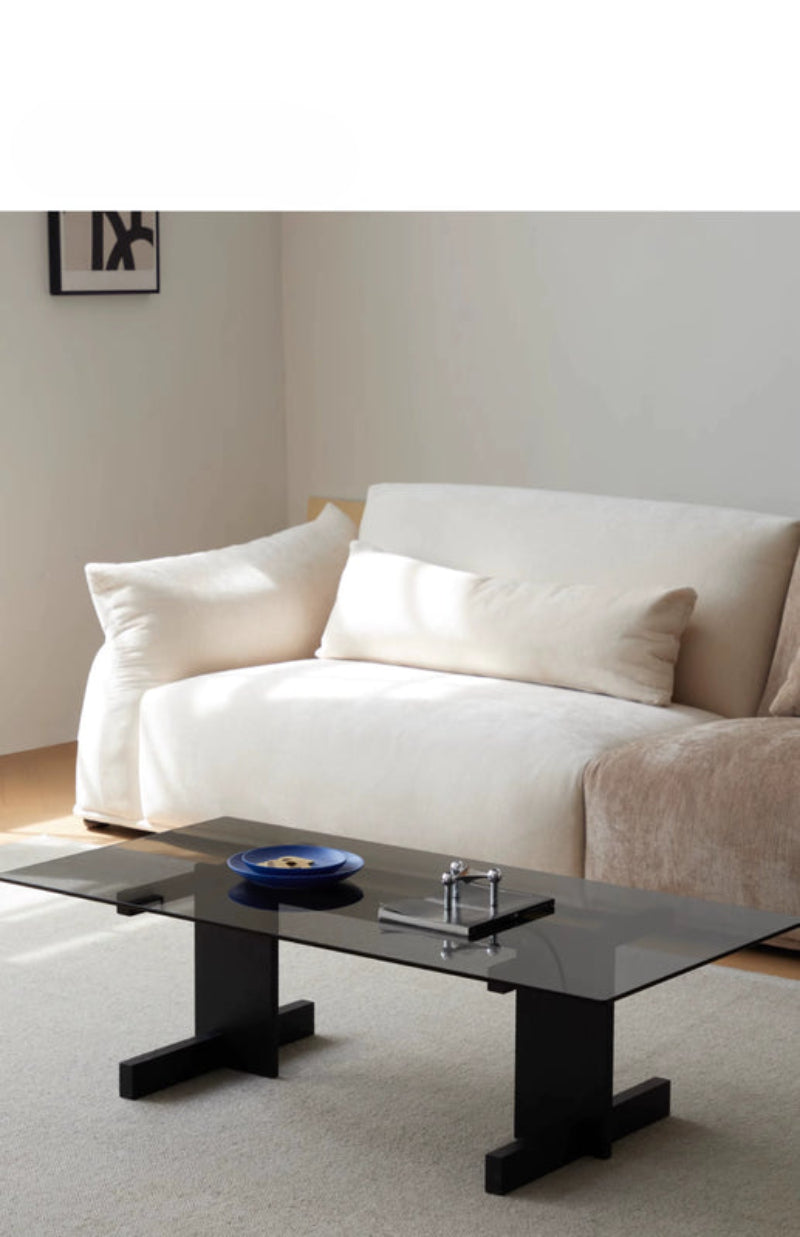 Blue Black Solid Wood Transparent Glass Surface Coffee Table