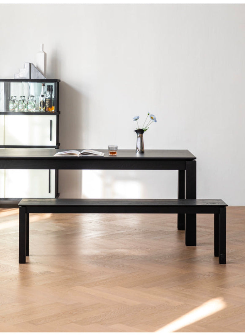 black solid wood dining table  rectangular ash wood