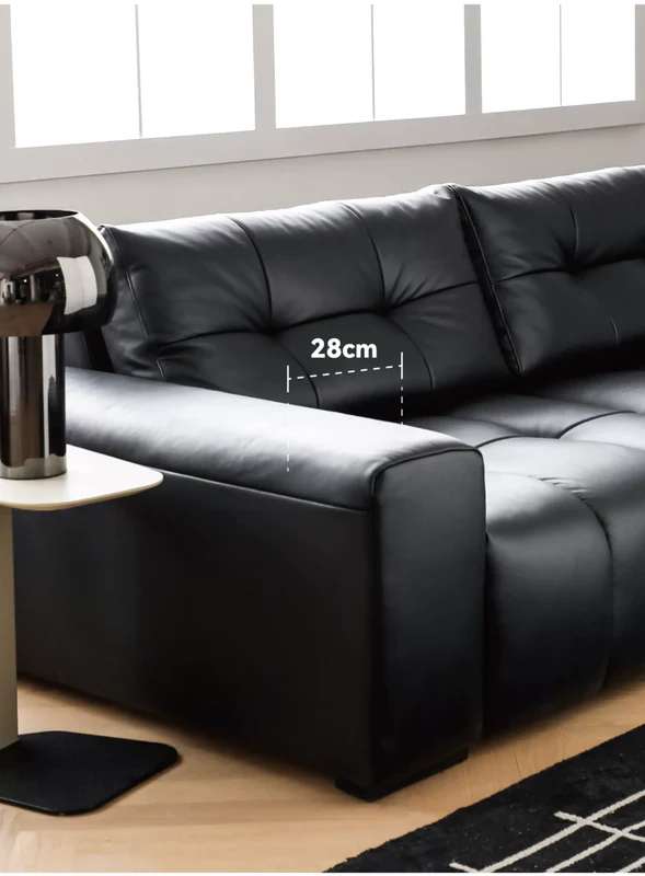 Home Pixel Leather Sofa Removable Backrest Black Italian Light Luxury High-end Adjustable Big Black Bull