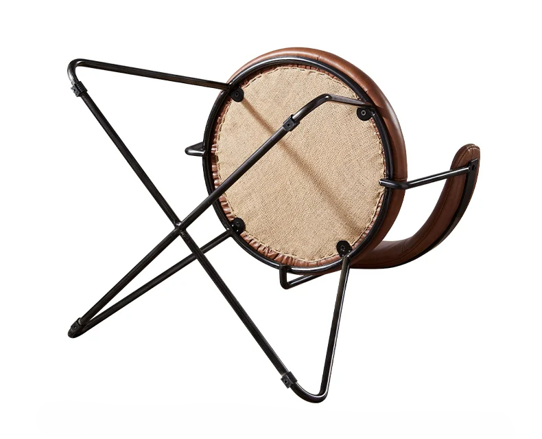 Nordic medieval style leather round chair iron creative dining chair industrial style designer retro backrest study armchair