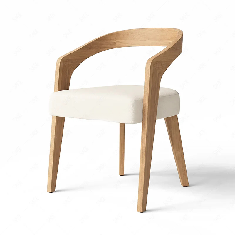Light Luxury Streamlined Sensibility Wooden Armchair Soft Cushion Fabric Dining ArmChair