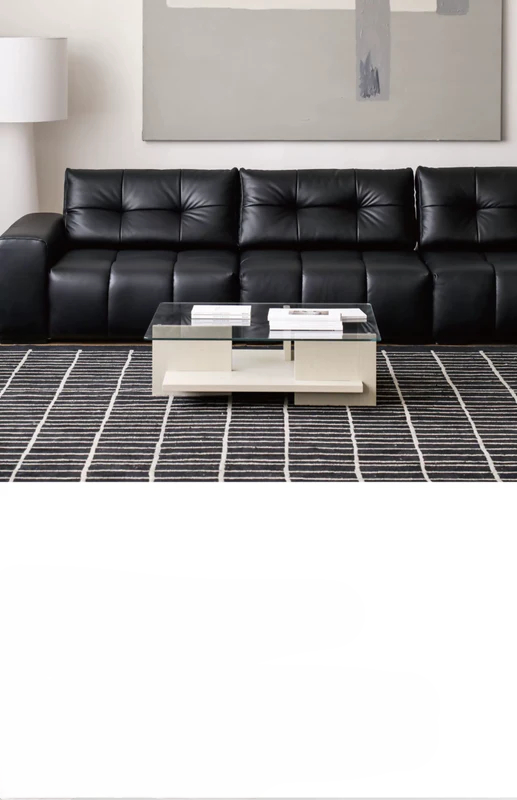 Home Pixel Leather Sofa Removable Backrest Black Italian Light Luxury High-end Adjustable Big Black Bull