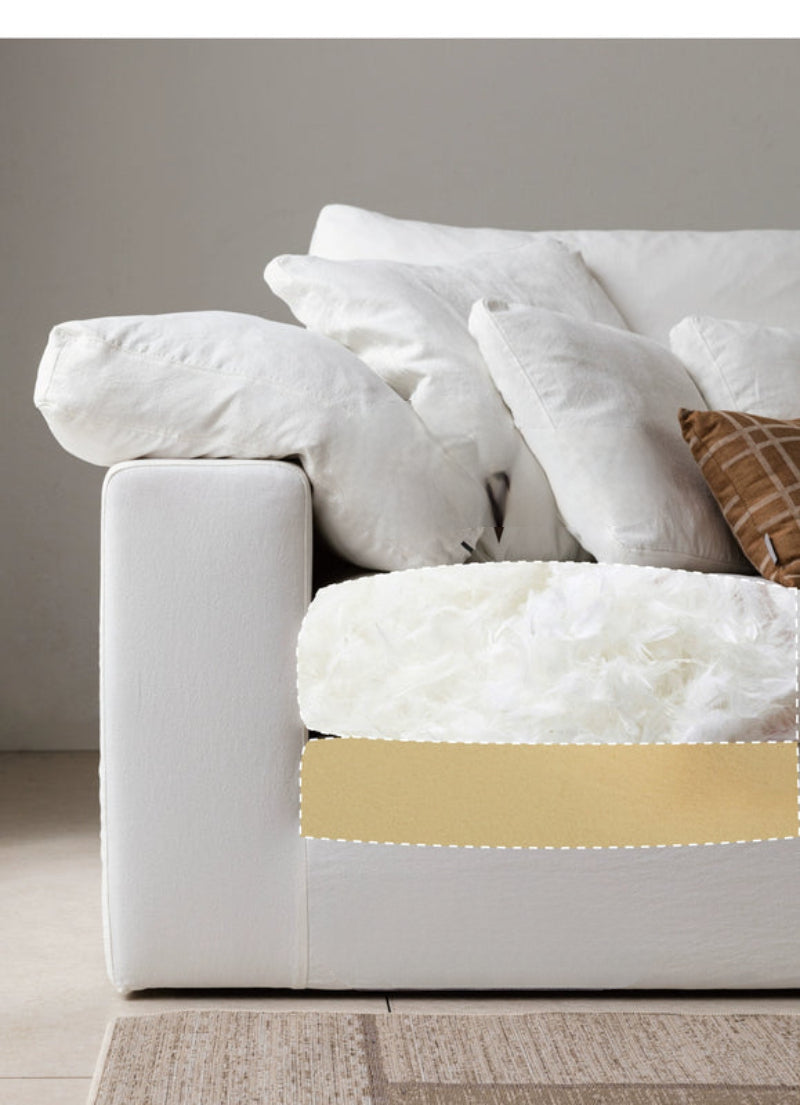 Home Furnishing Cloud Sofa Cream Style Wabi Sabi Style Linen Fabric Down Module Fully Removable and Washable Sofa