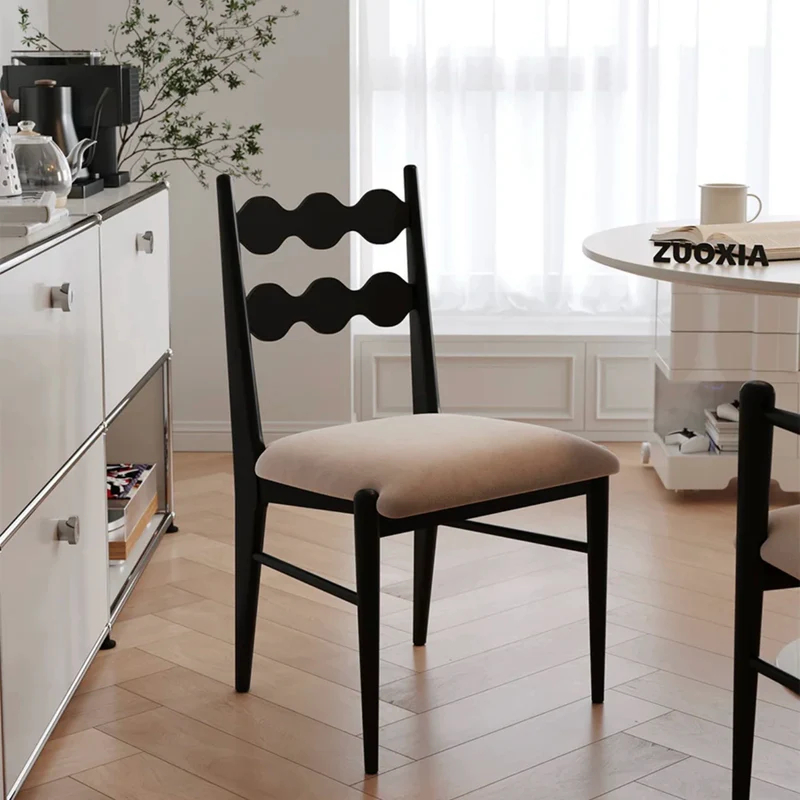 French retro solid wood dining chair home small apartment soft armrest single chair living room net celebrity medieval style backrest chair