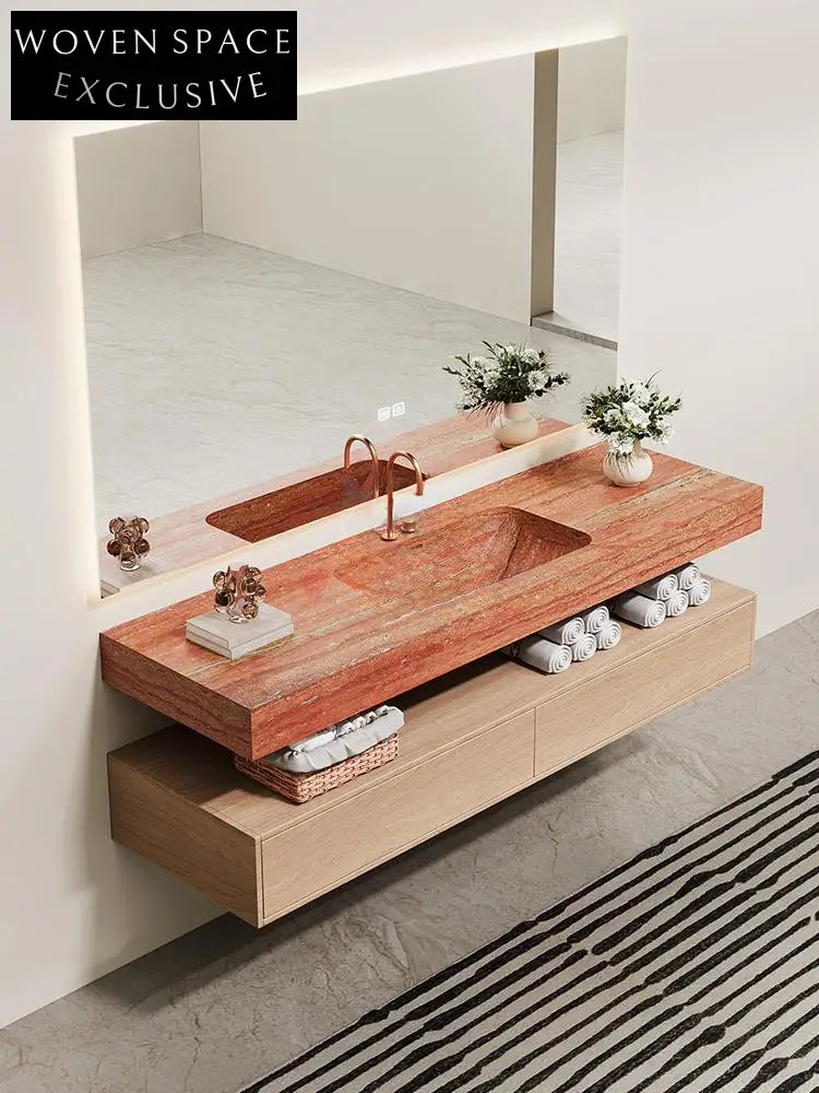 Inaya Red Cave Marble Wall-Mounted Sink