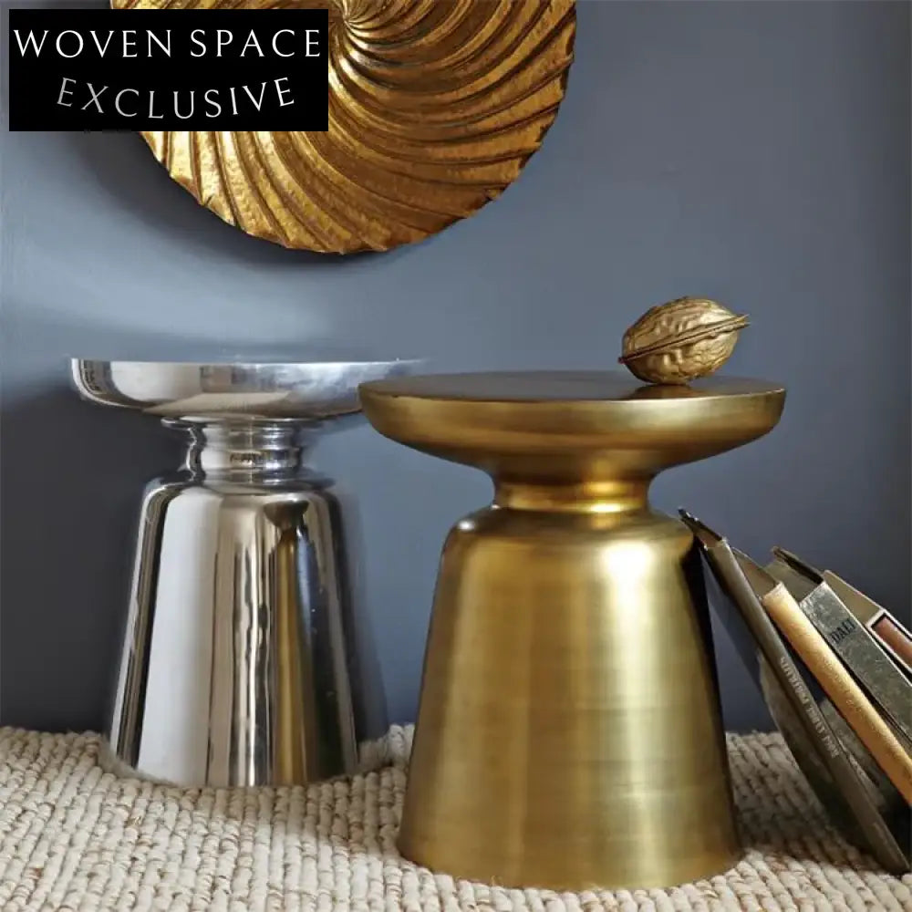 Industrial Antique Brass Metal Round Living Room Sofa Side Accent Coffee Table