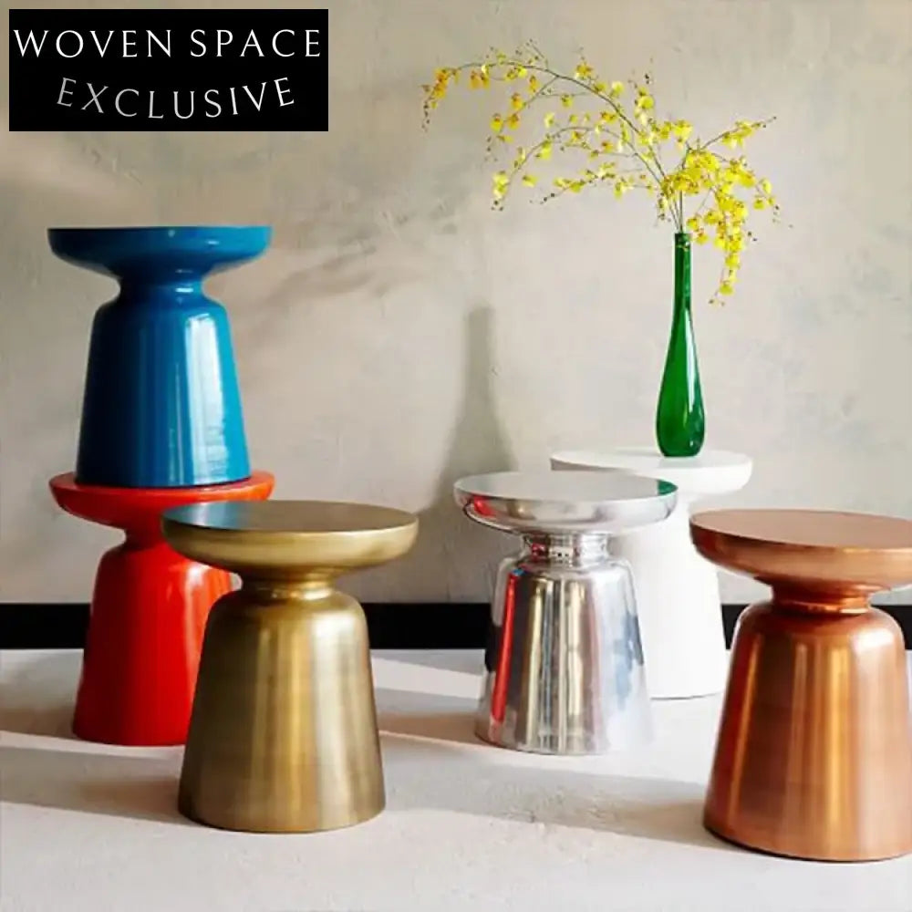 Industrial Antique Brass Metal Round Living Room Sofa Side Accent Coffee Table