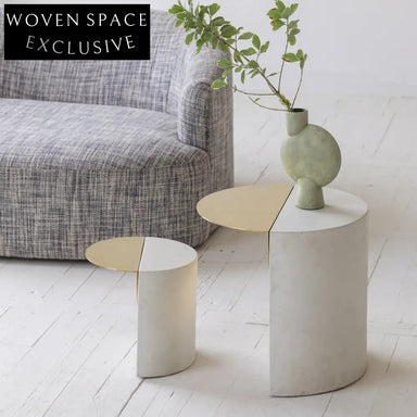 Chic Concrete & Gold Nesting Side Tables - Stackable Round Coffee Table Set