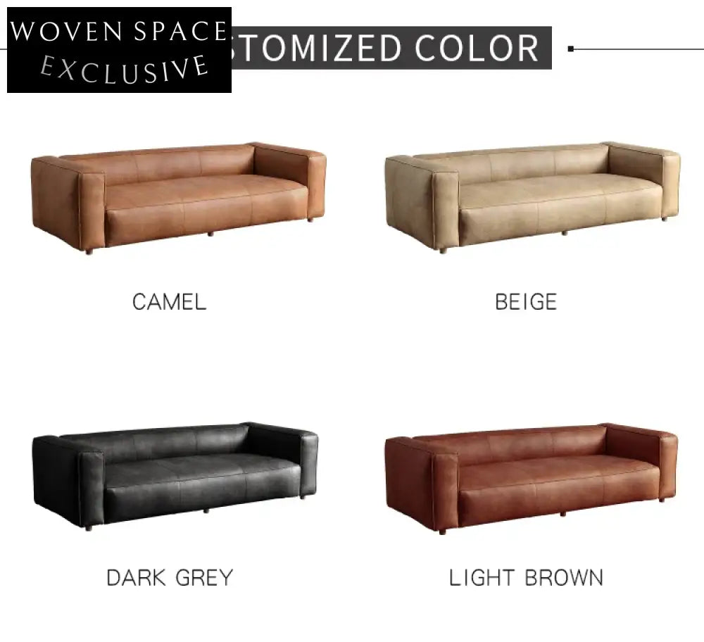Industrial Leather Living Room Sofa, Retro Camel Brown Couch