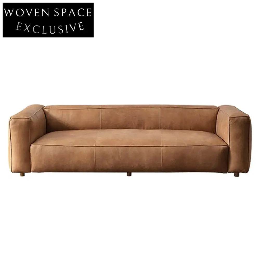 Industrial Leather Living Room Sofa, Retro Camel Brown Couch