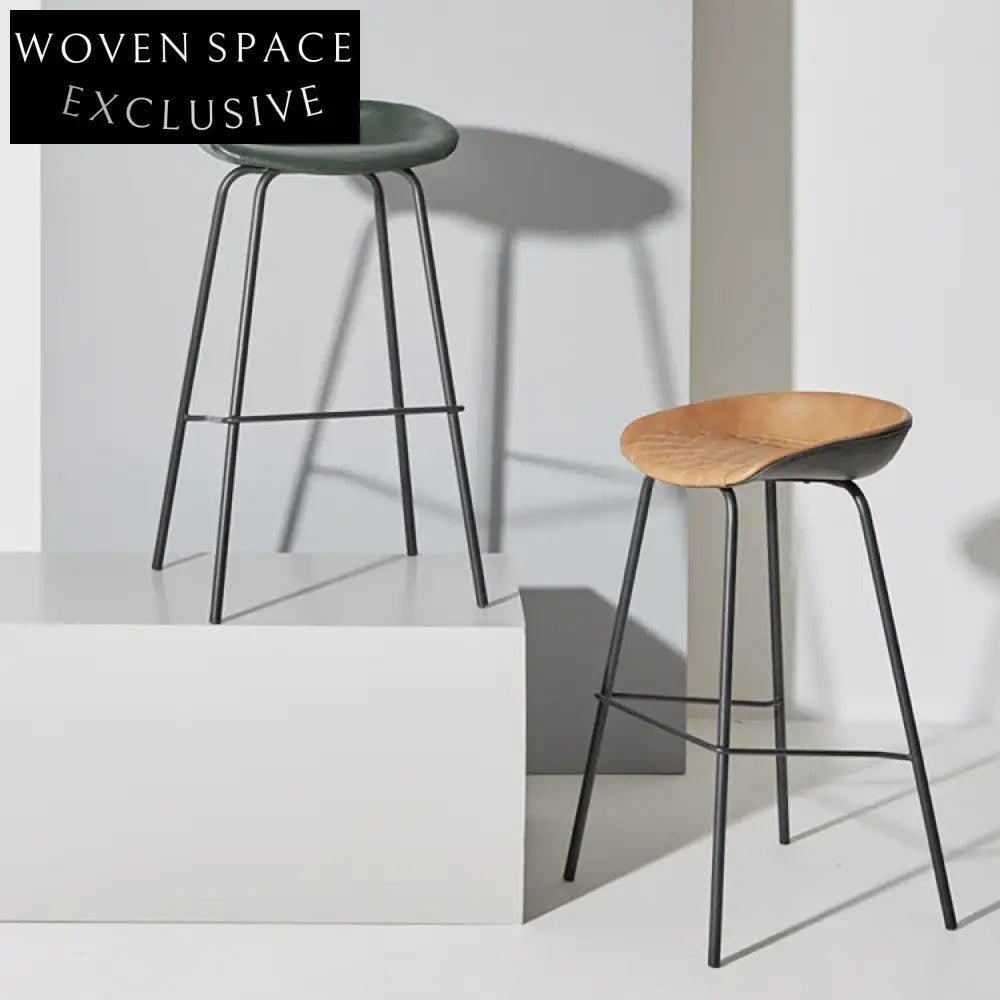 Industrial Retro Leather High Back Bar Stool with Sturdy Metal Frame