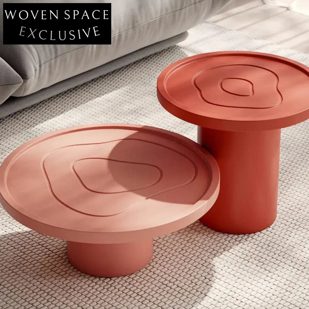 Industrial Solid Wood Round Coffee Table - Modern Living Room End Tea Table