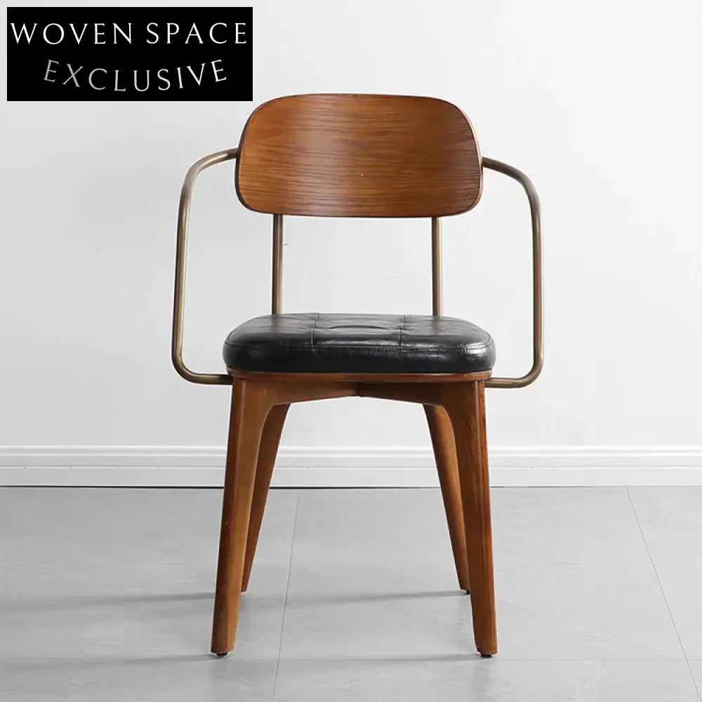 Industrial Style Metal Dining Chair, Comfortable Cushion, Solid Wooden Legs