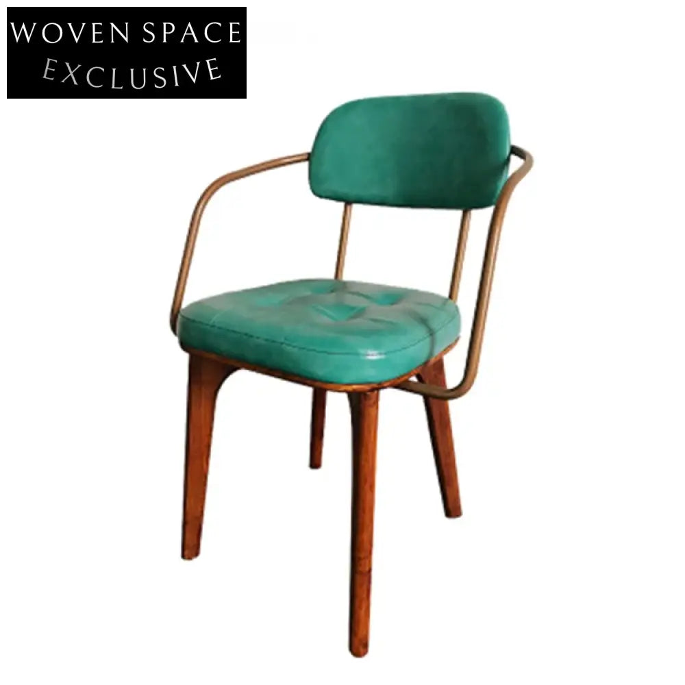 Industrial Style Metal Dining Chair, Comfortable Cushion, Solid Wooden Legs