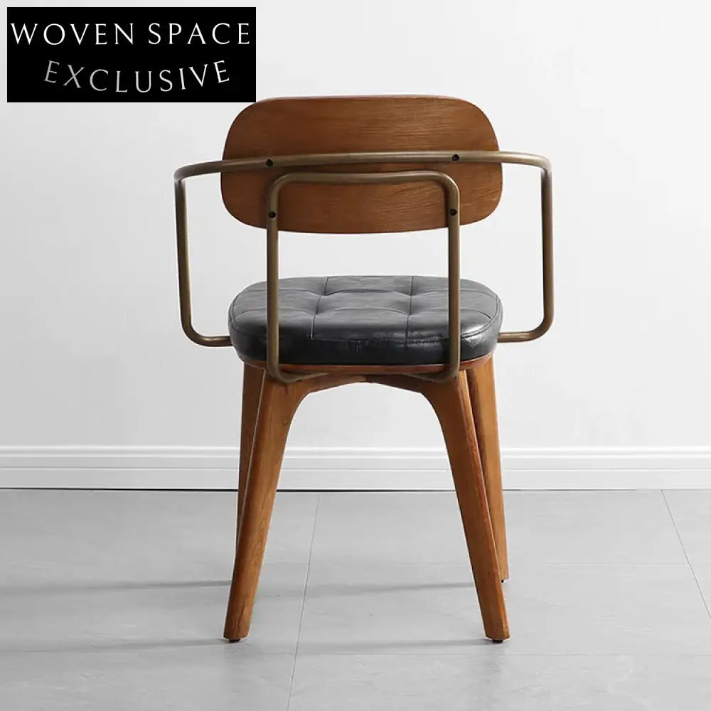 Industrial Style Metal Dining Chair, Comfortable Cushion, Solid Wooden Legs