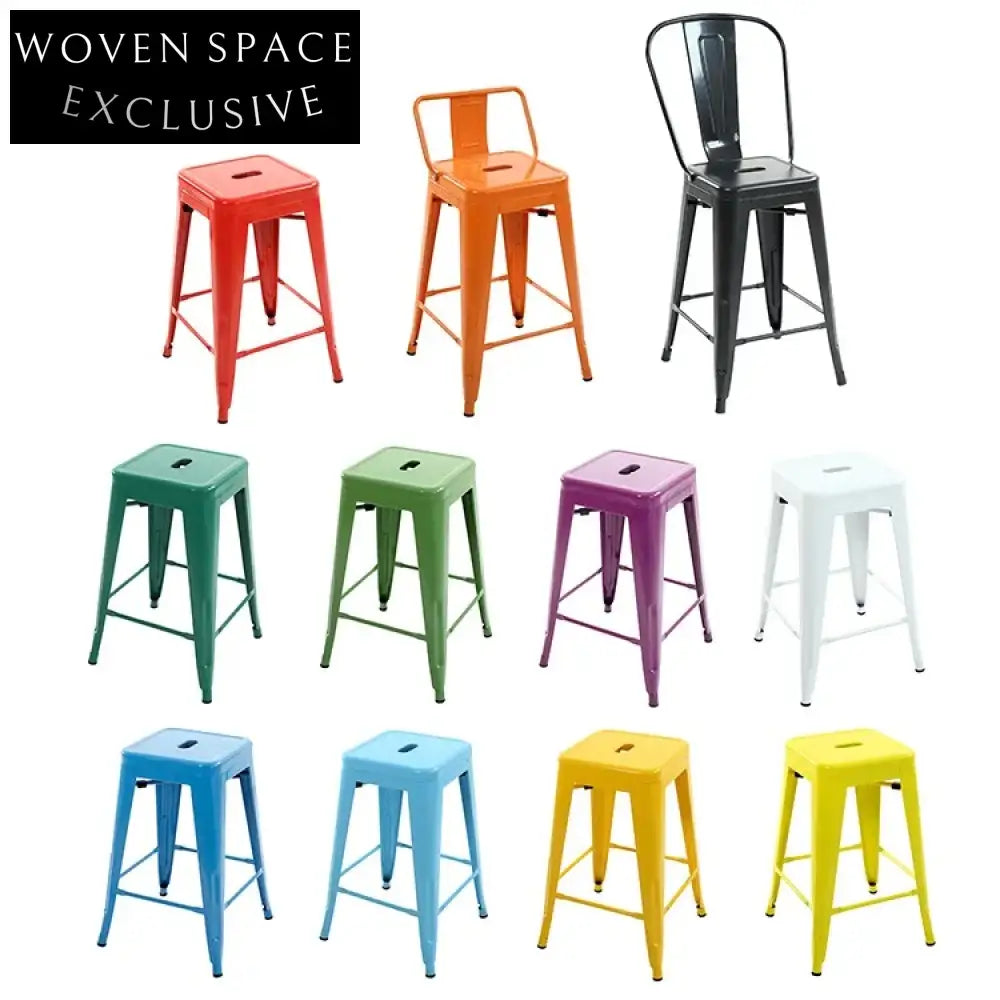Industrial Vintage Metal Stackable High Barstool Chair for Kitchen & Bar