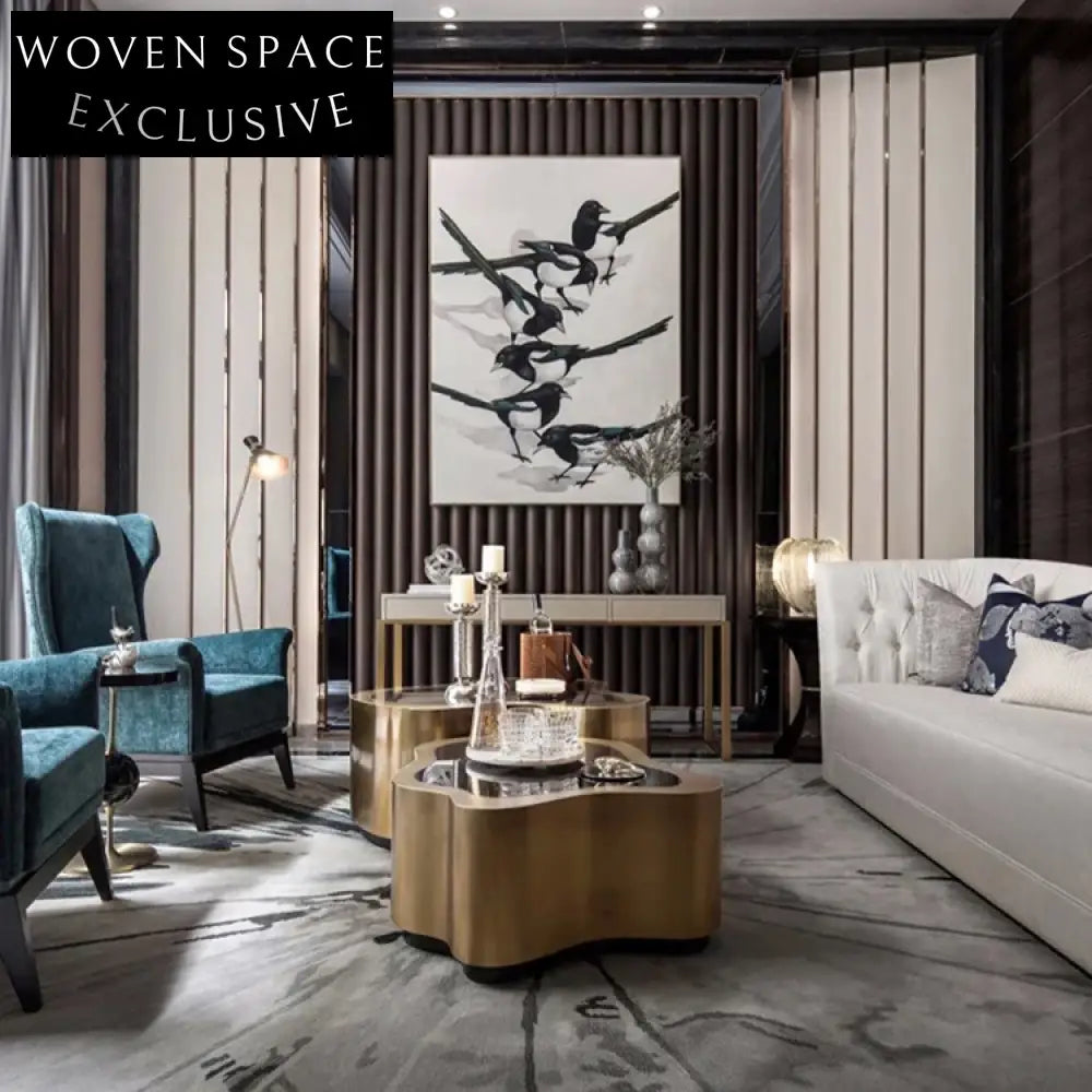 Irregular Golden Stainless Steel Glass Top Coffee Table Set