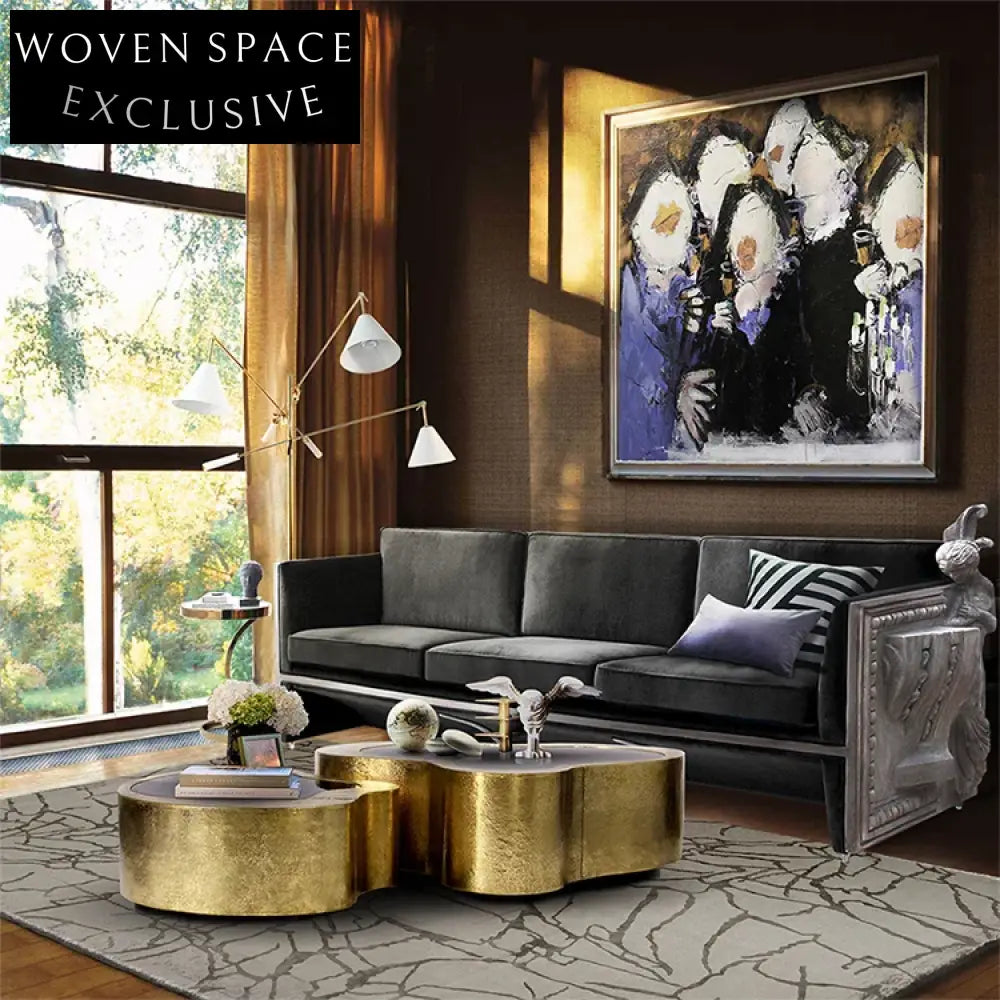 Irregular Golden Stainless Steel Glass Top Coffee Table Set