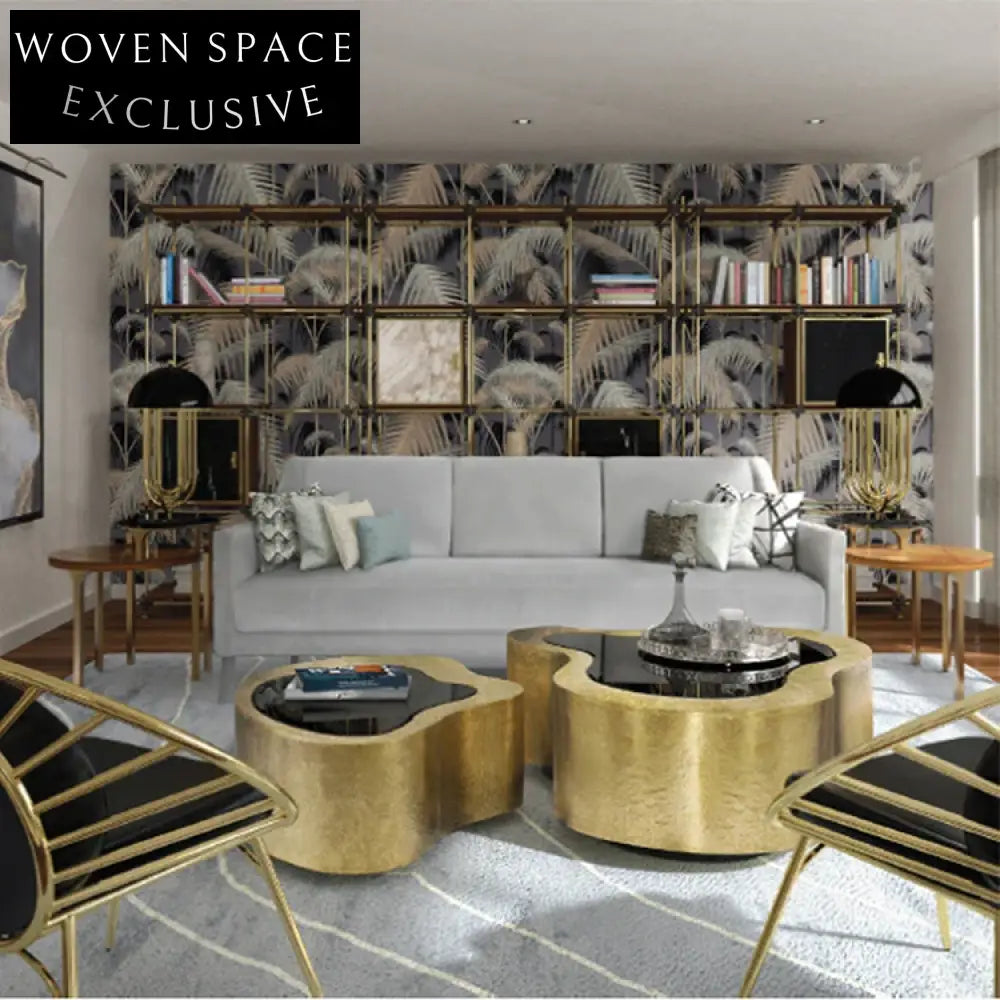 Irregular Golden Stainless Steel Glass Top Coffee Table Set