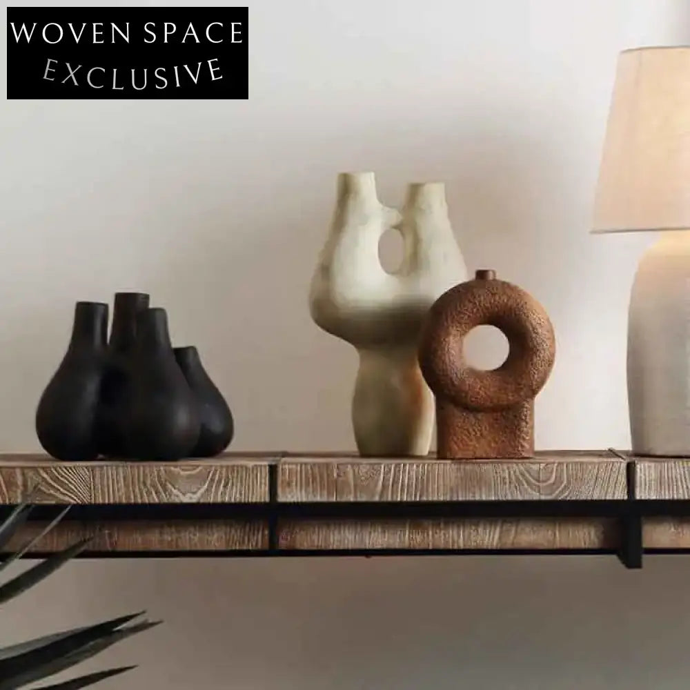 Irregular Two-Hole Ceramic Tabletop Vase for Modern Nordic Home Decor