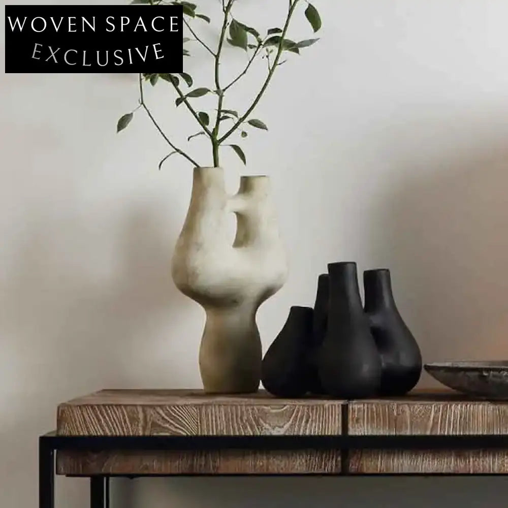 Irregular Two-Hole Ceramic Tabletop Vase for Modern Nordic Home Decor