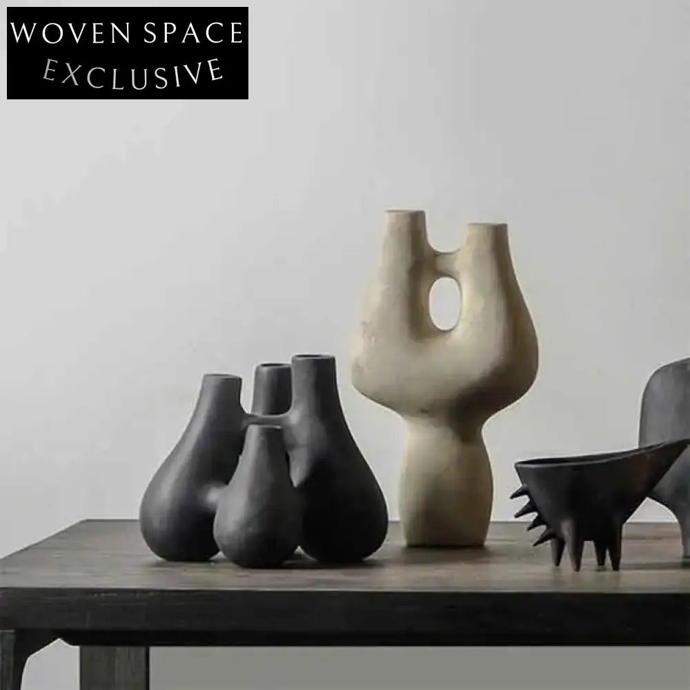 Irregular Two-Hole Ceramic Tabletop Vase for Modern Nordic Home Decor