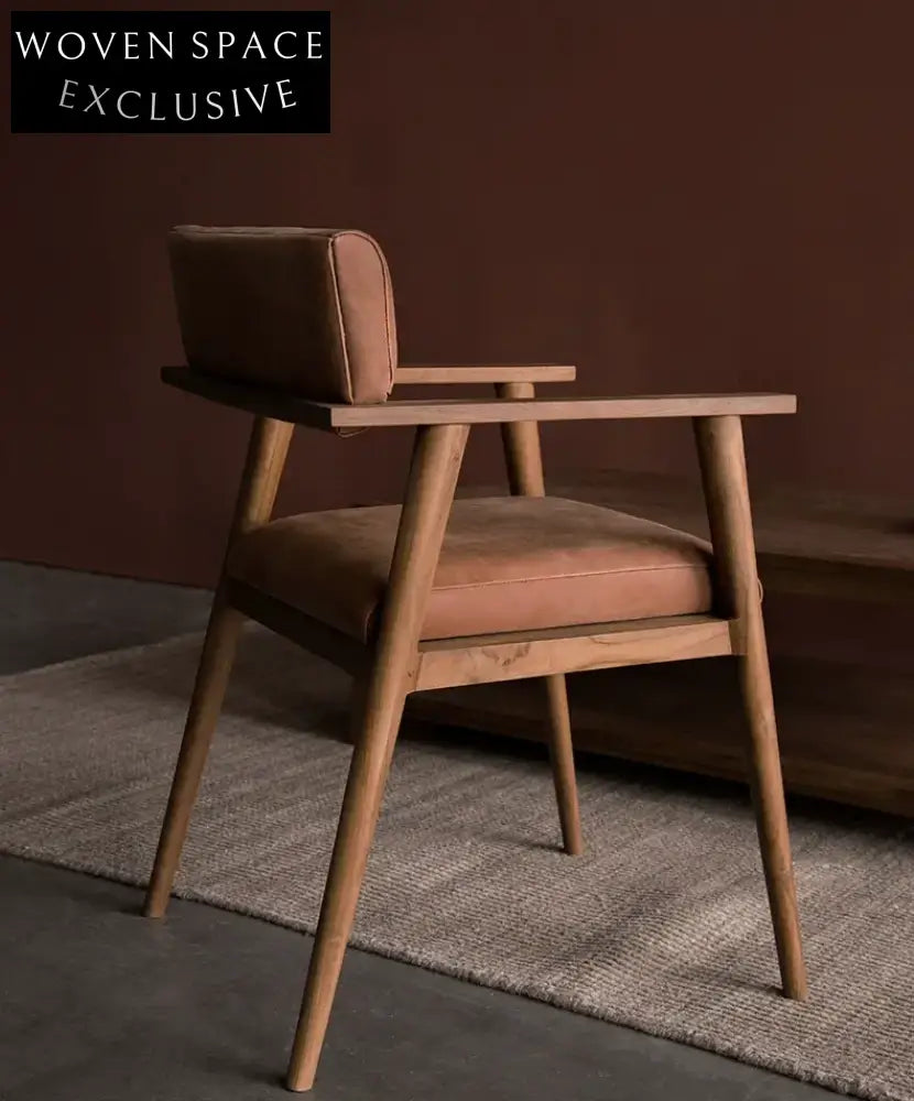 Isolde Genuine Leather Teak Wood Dining Chair Nostalgic Black / Shipping in June-July