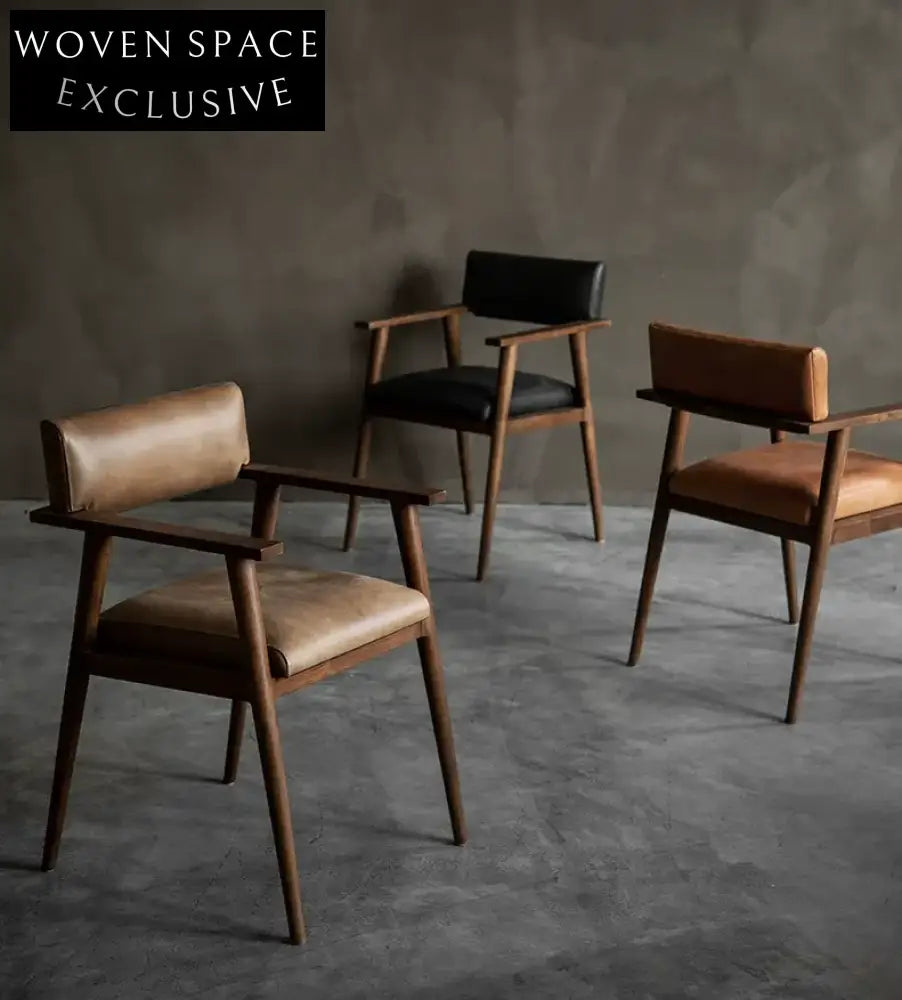 Isolde Genuine Leather Teak Wood Dining Chair Nostalgic Black / Shipping in June-July
